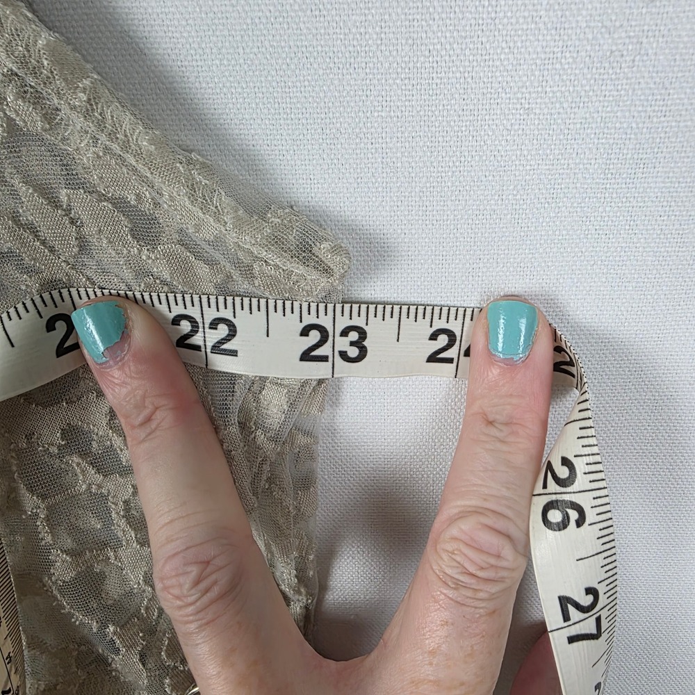 Ania A Floral Lace Mesh Open Front Duster Cardigan‎ Champagne Taupe 3/4 Sleeve - Picture 5 of 6